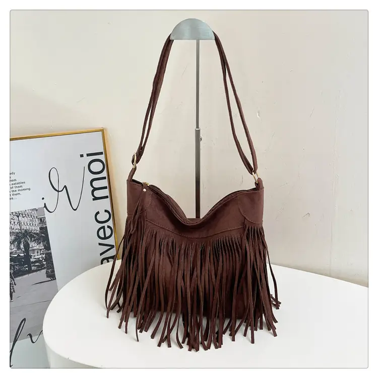 Large Cap Tassel Bag Deerskin Velvet One Shoulder - Image 4