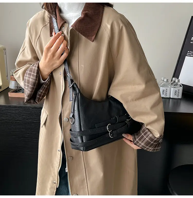 Women's Brown Leather Commuter Tote Bag with Long Strap — feature 12
