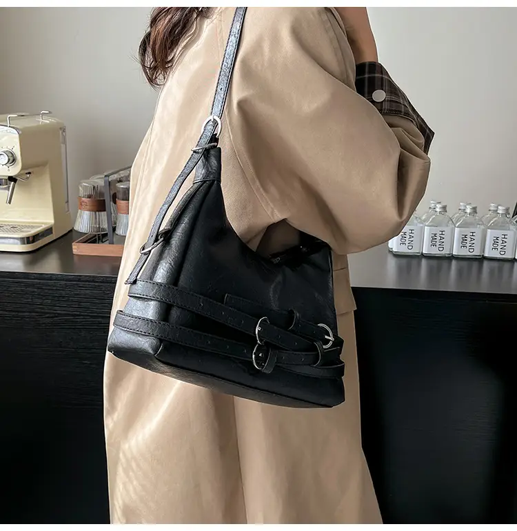 Women's Brown Leather Commuter Tote Bag with Long Strap — feature 13