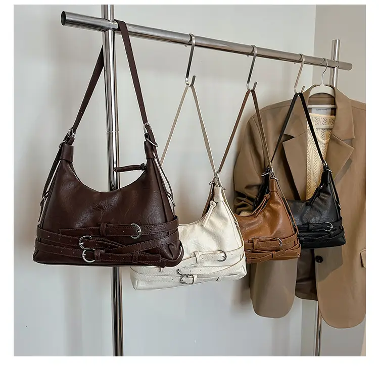 Women's Brown Leather Commuter Tote Bag with Long Strap — feature 18