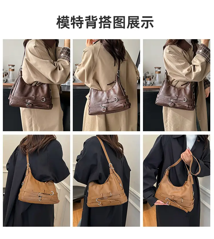 Women's Brown Leather Commuter Tote Bag with Long Strap — feature 3