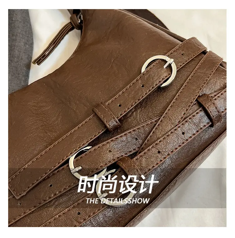 Women's Brown Leather Commuter Tote Bag with Long Strap — feature 5