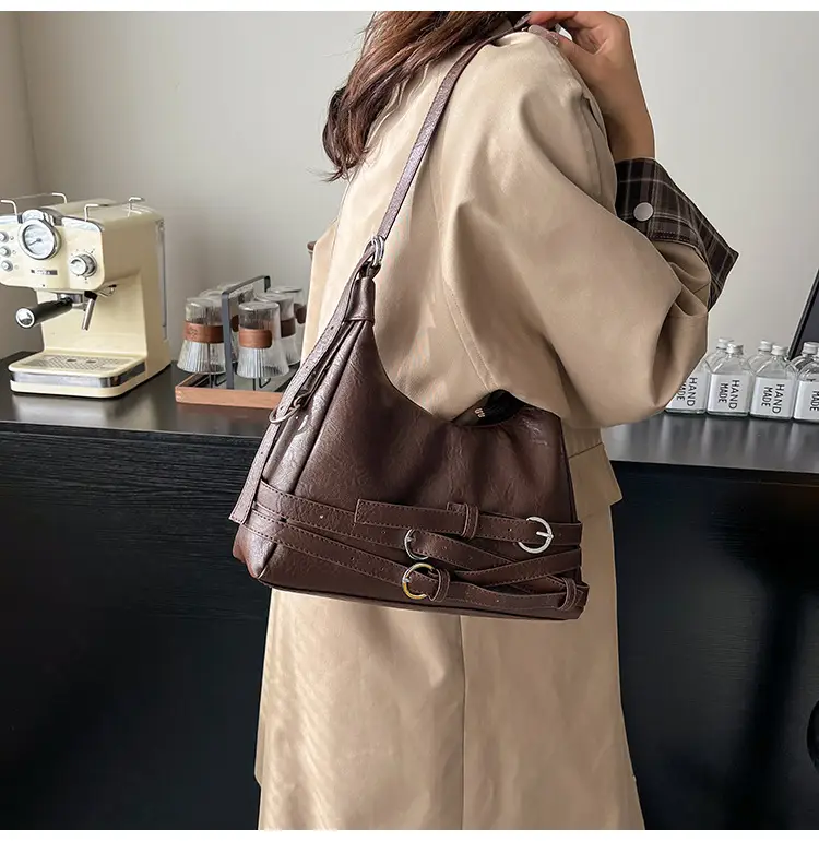 Women's Brown Leather Commuter Tote Bag with Long Strap — feature 6