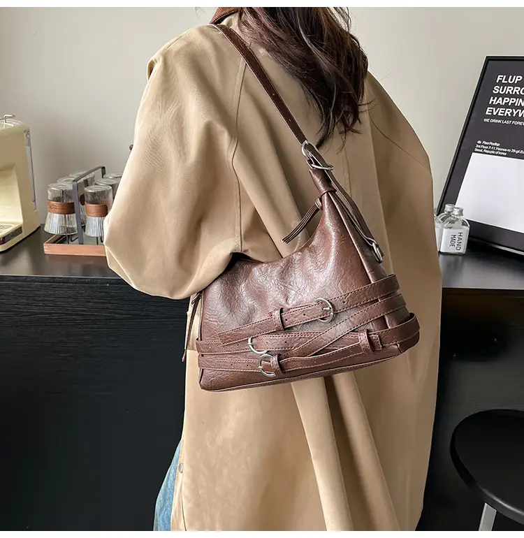 Women's Brown Leather Commuter Tote Bag with Long Strap — feature 8