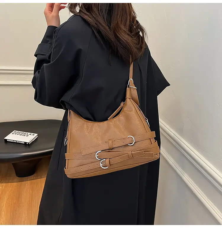 Women's Brown Leather Commuter Tote Bag with Long Strap — feature 9