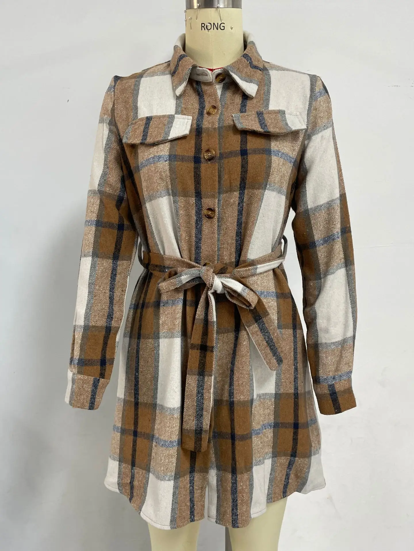Plaid Belted A-Line Skirt Dress for Women — feature 4