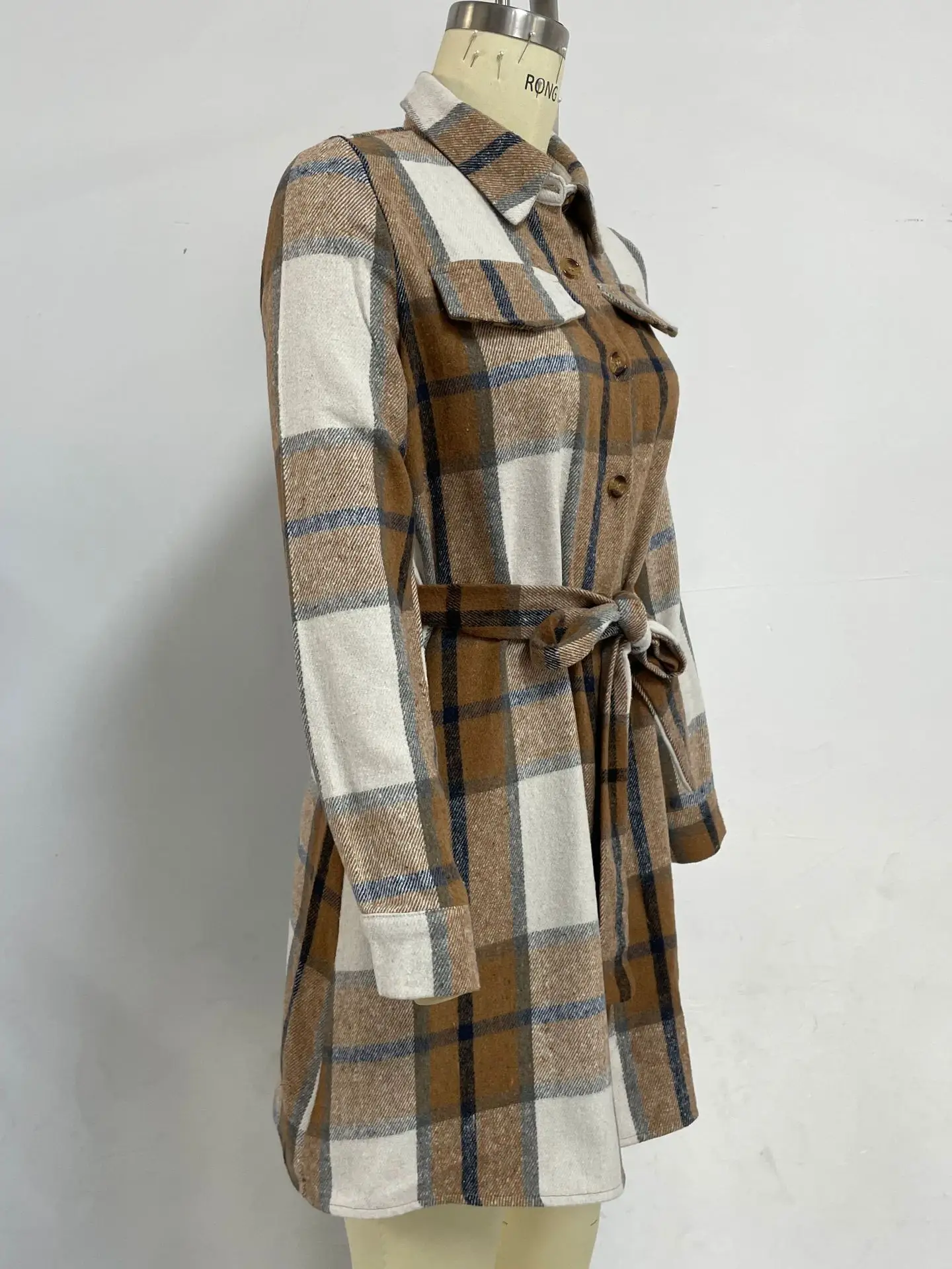 Plaid Belted A-Line Skirt Dress for Women — feature 5