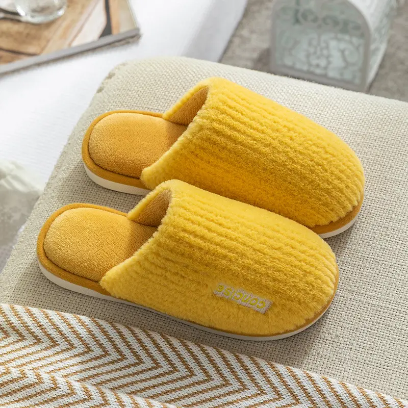 Women Yellow Plush Slippers Winter Indoor Warm