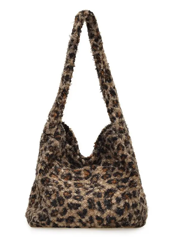 Leopard Print Wool Shoulder Bag Women Large Capacity - Image 8