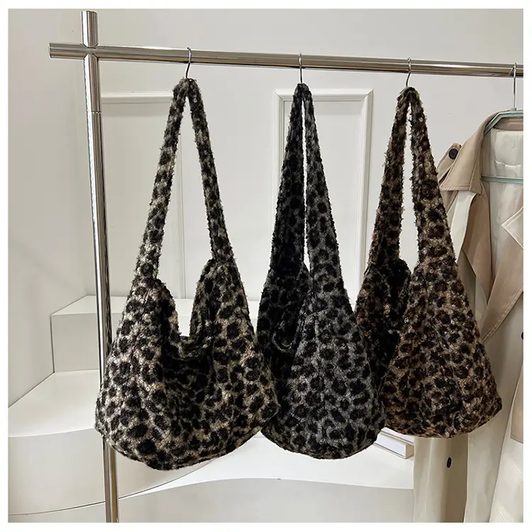 Leopard Print Wool Shoulder Bag Women Large Capacity — feature 1