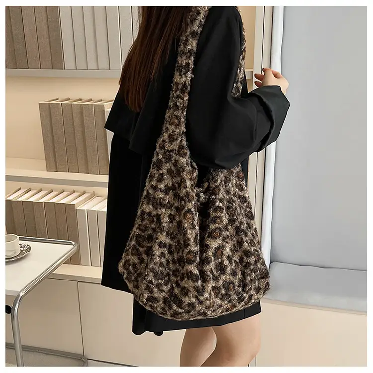 Leopard Print Wool Shoulder Bag Women Large Capacity — feature 14