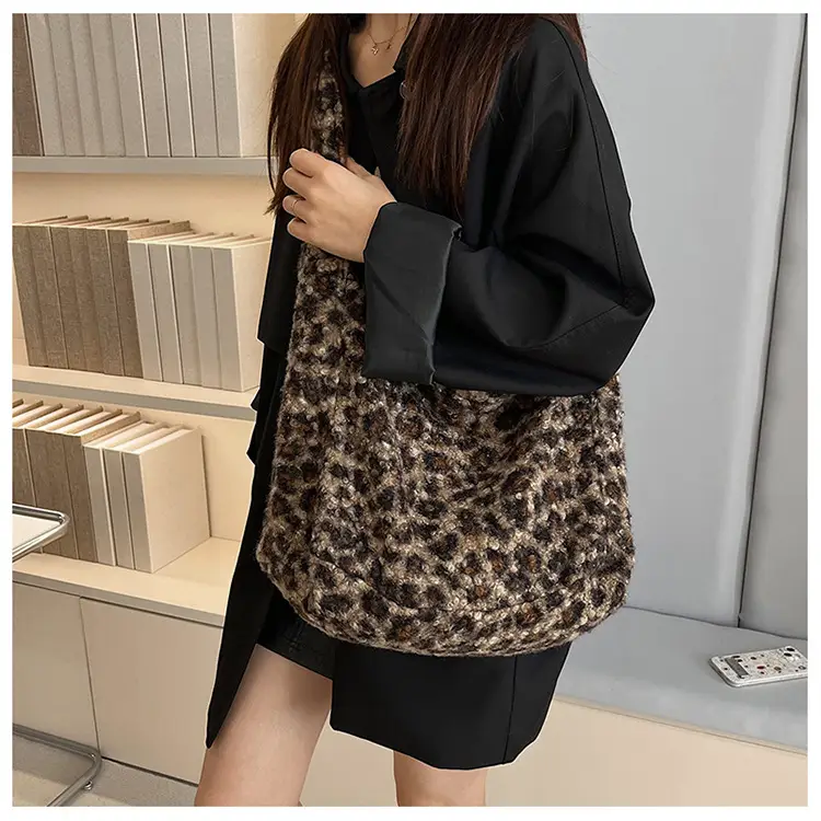 Leopard Print Wool Shoulder Bag Women Large Capacity — feature 16