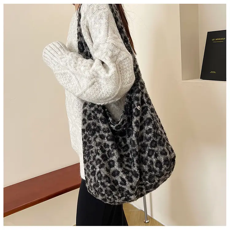 Leopard Print Wool Shoulder Bag Women Large Capacity — feature 6