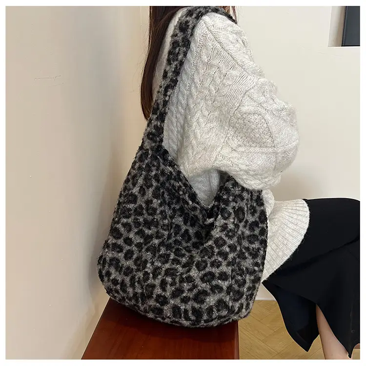 Leopard Print Wool Shoulder Bag Women Large Capacity — feature 8