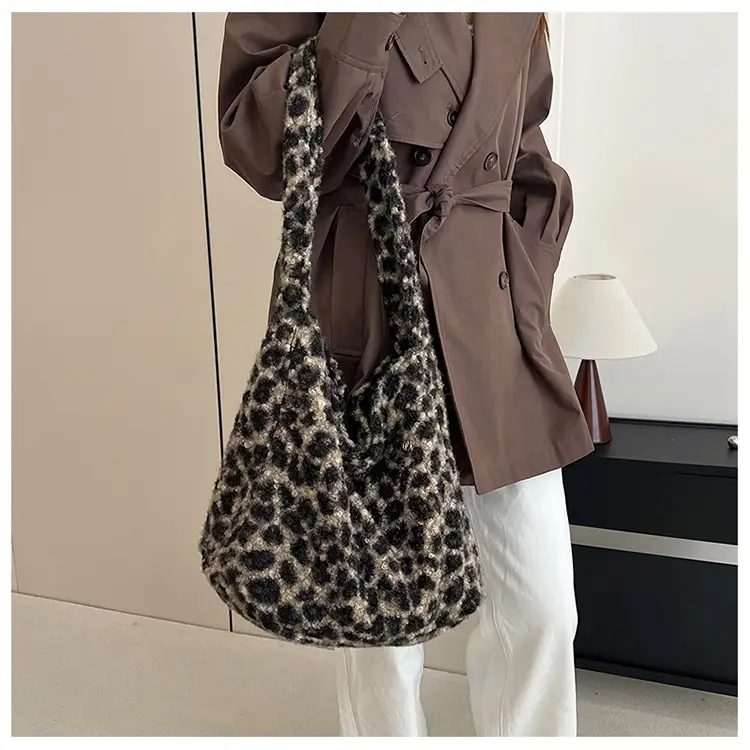 Leopard Print Wool Shoulder Bag Women Large Capacity — feature 9