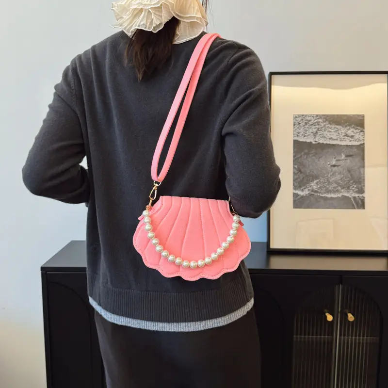 Pink Pearl Embellished Crossbody Bag for Women