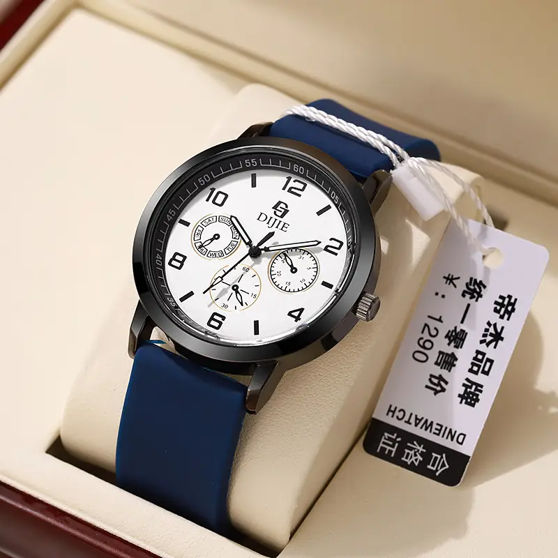 Men's Black Dial Quartz Watch with Green Silicone Band - Image 4