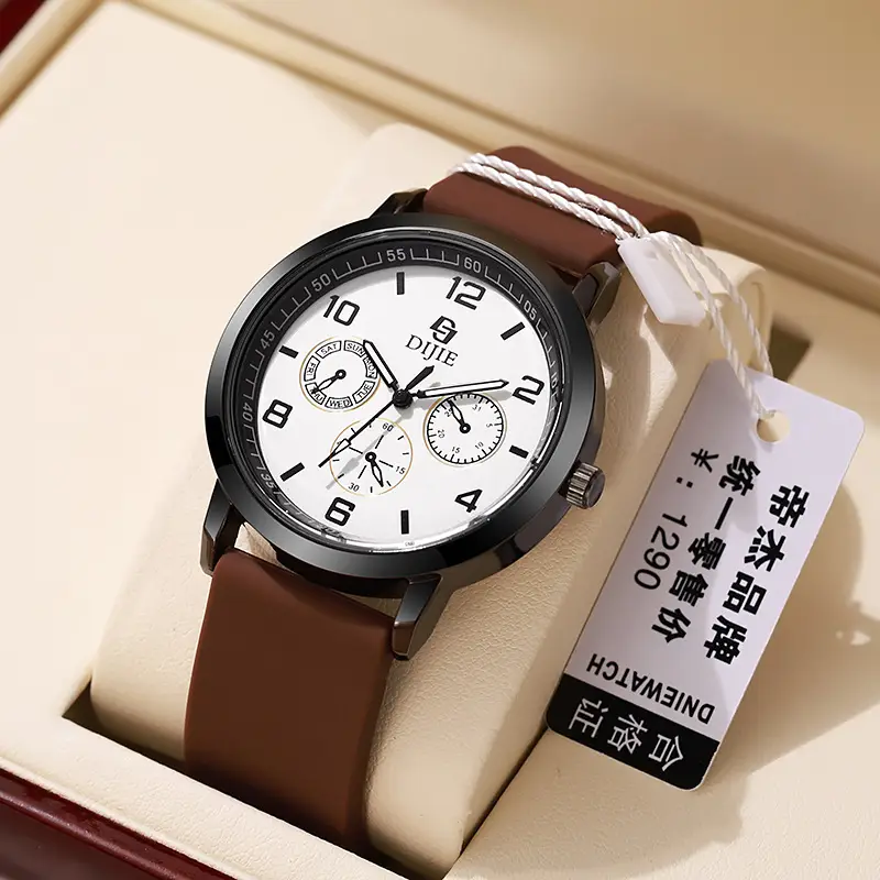 Men's Black Dial Quartz Watch with Green Silicone Band - Image 3
