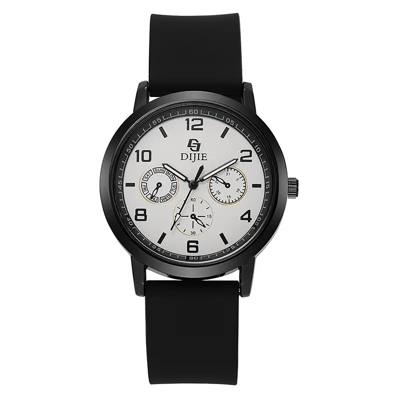 Men's Black Dial Quartz Watch with Green Silicone Band - Image 6