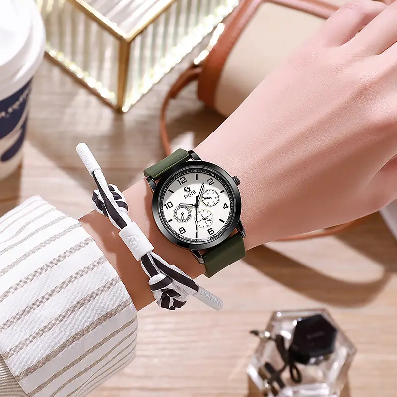 Men's Black Dial Quartz Watch with Green Silicone Band — feature 13