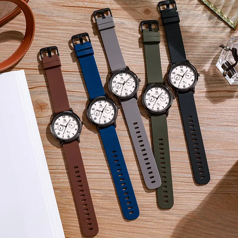 Men's Black Dial Quartz Watch with Green Silicone Band — feature 15