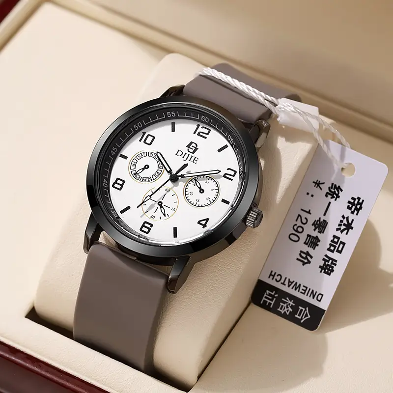 Men's Black Dial Quartz Watch with Green Silicone Band - Image 2