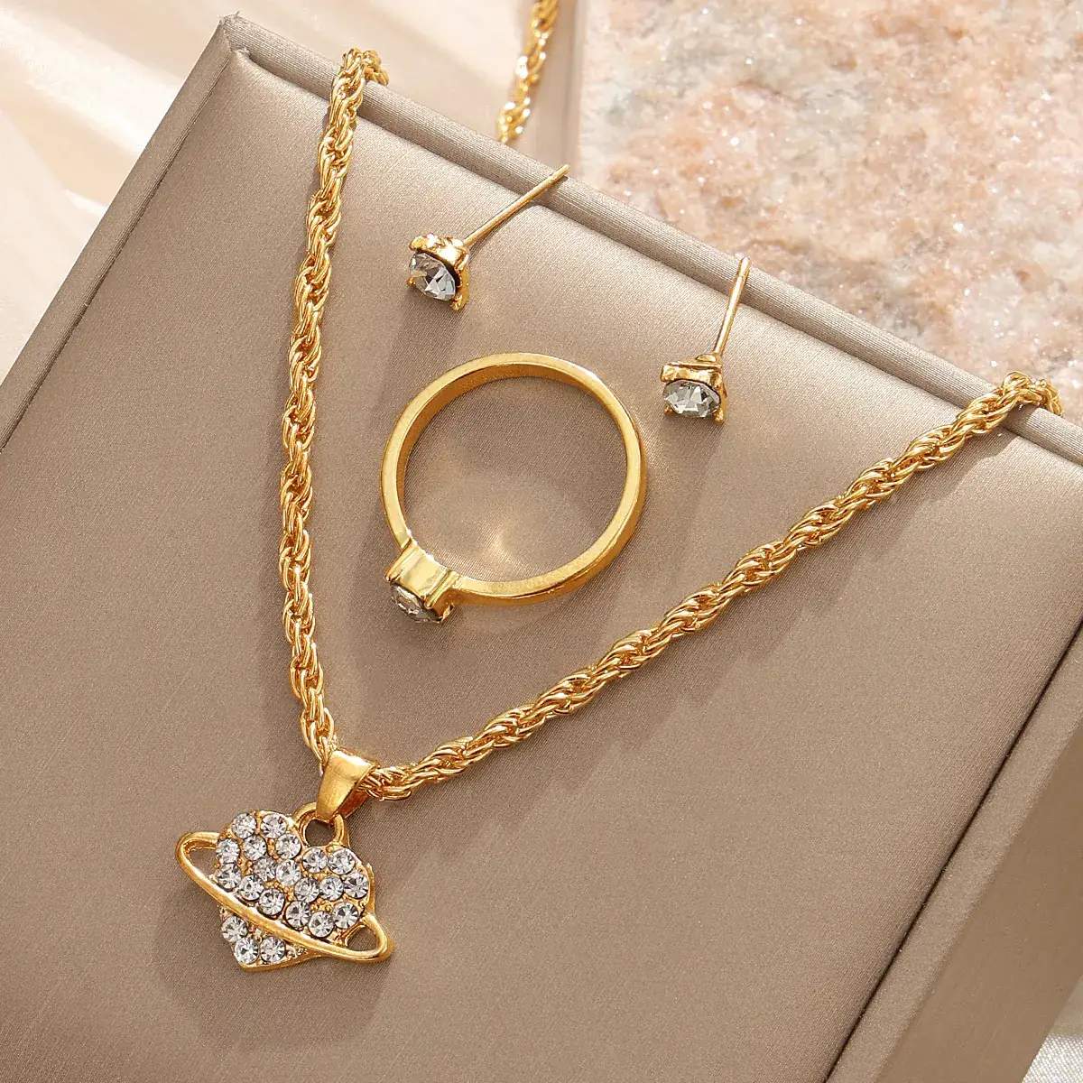 Gold Pearl Diamond Necklace Set for Women