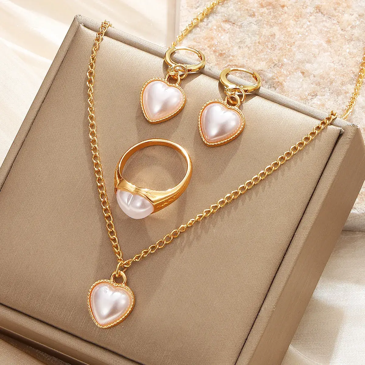 Gold Pearl Diamond Necklace Set for Women
