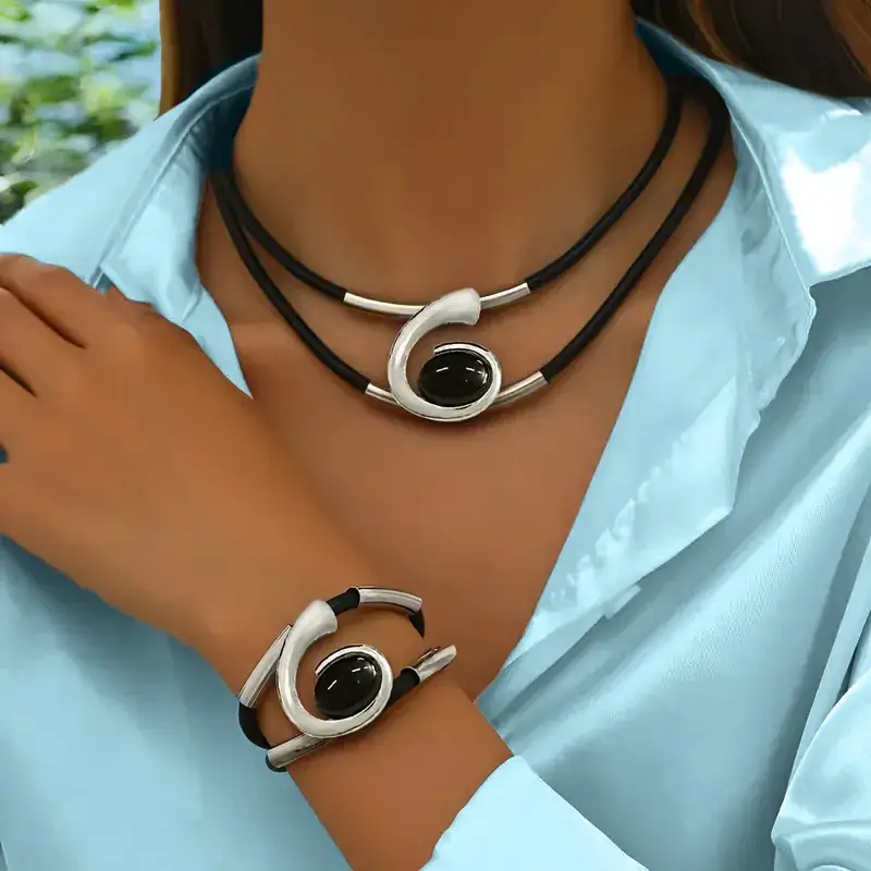 European & American Bohemian Spiral Gemstone Jewelry Set - Image 2