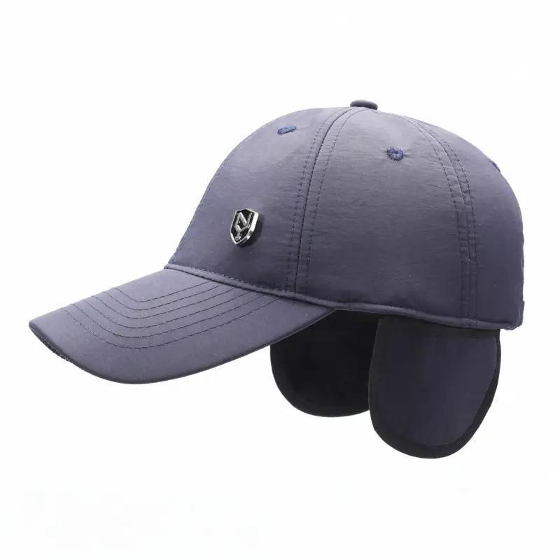 Navy Blue Fleece Baseball Cap for Men Winter Warm - Image 6