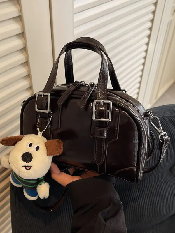 Trendy Women's Melard Shoulder Crossbody Bag with Cute Toy Hook - Image 9