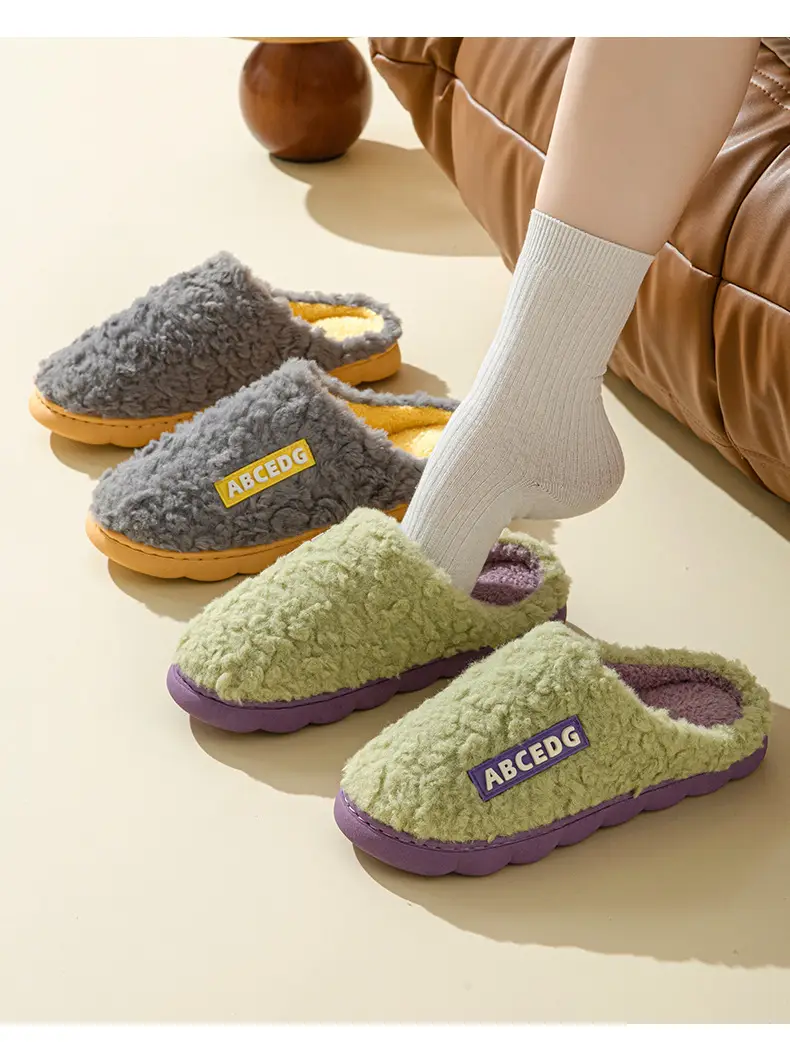 Letter Style Plush Cotton Slippers for Men and Women in Winter, Warm and Non-Slip, Home Soft Bottom, Silent and Thickeneded, Comfortable Cotton Slippers for Couples — feature 15