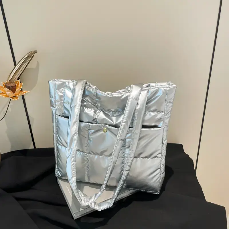 Silver Puffer Shoulder Bag for Women 2026 - Image 2
