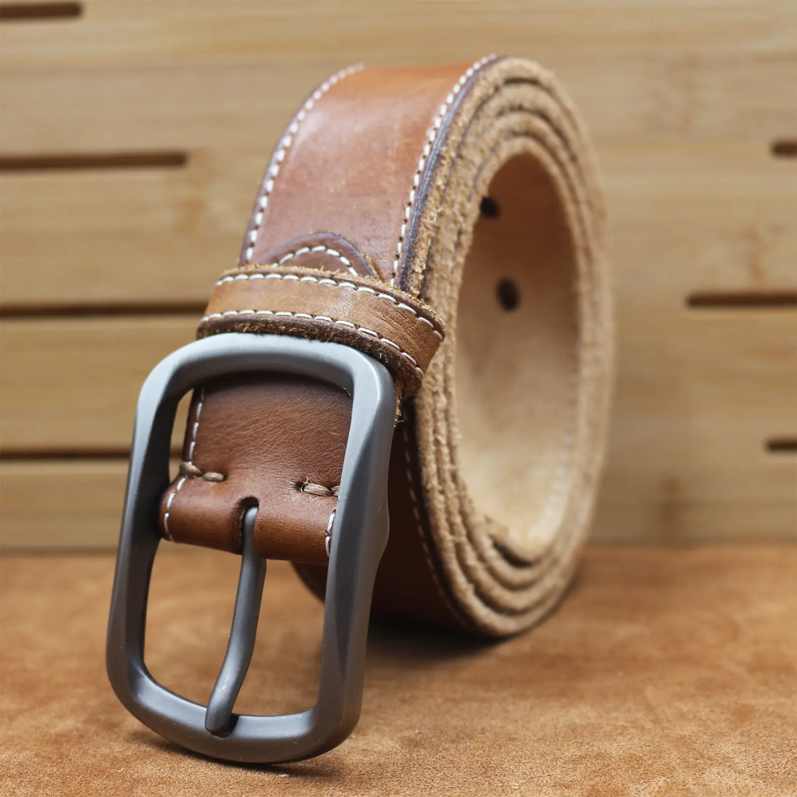 Men's Brown Leather Belt with Silver Buckle — feature 16