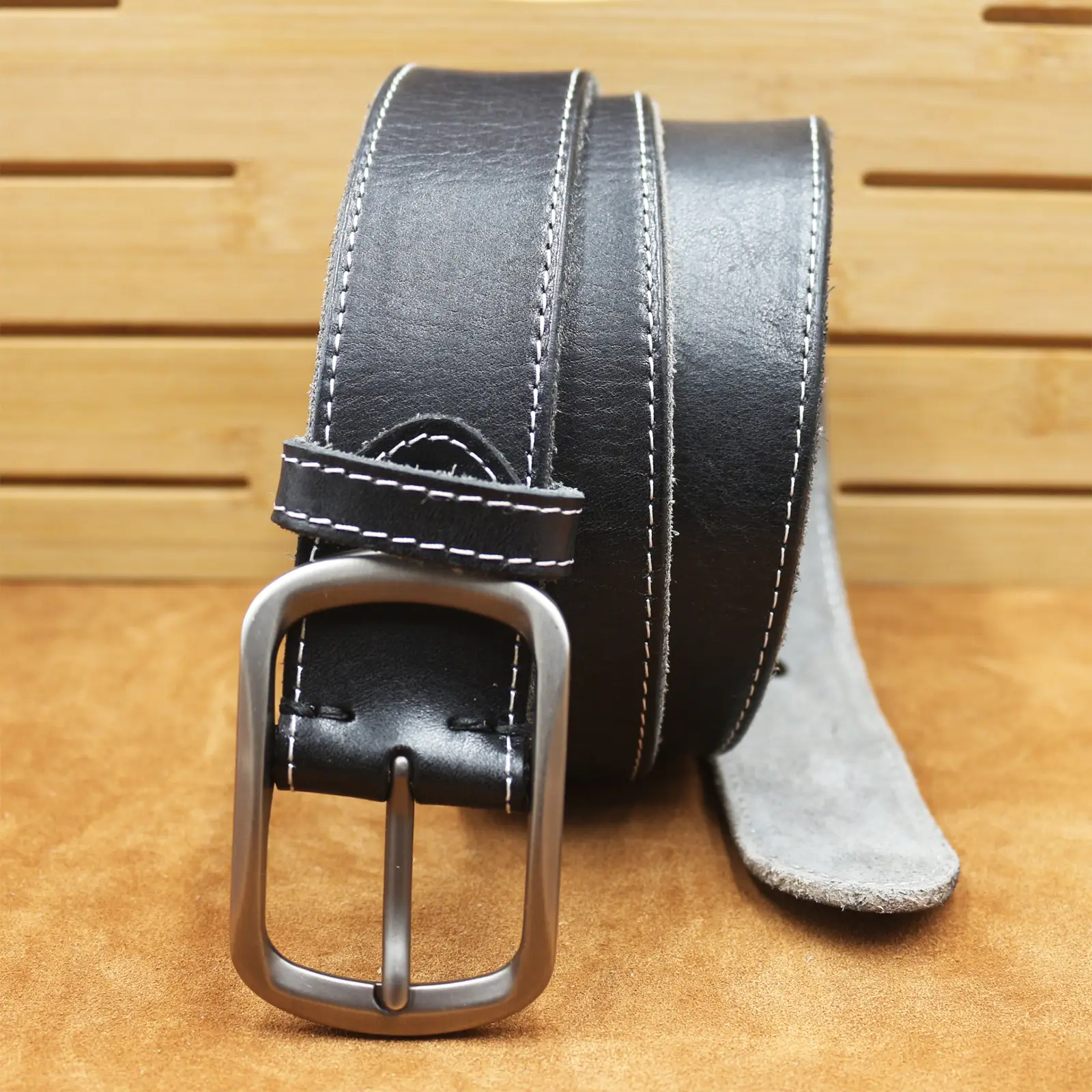Men's Brown Leather Belt with Silver Buckle — feature 24