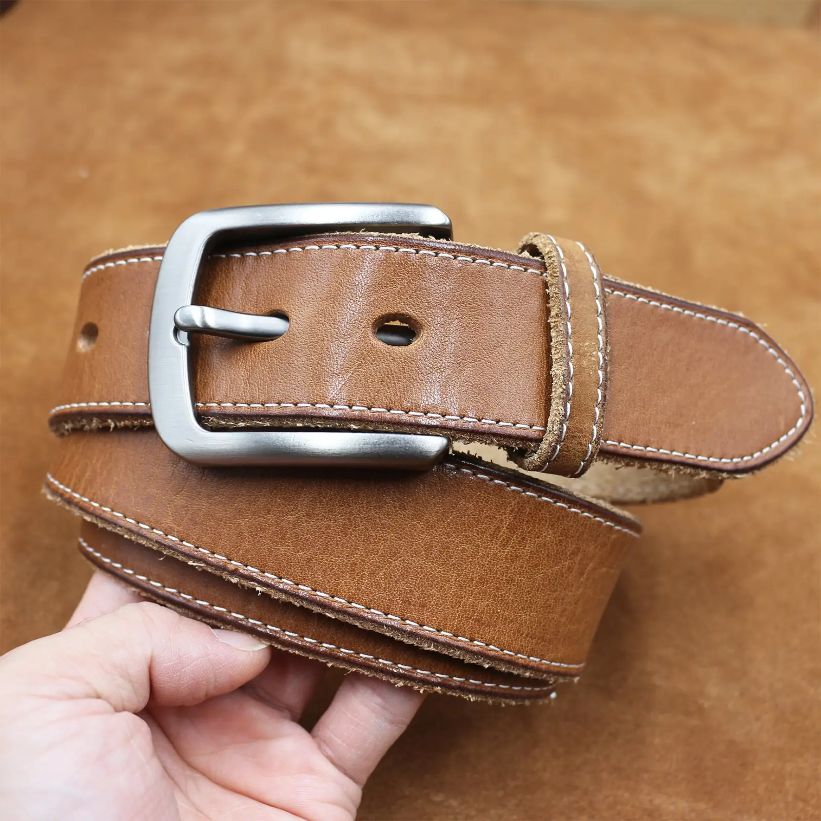 Men's Cowhide Belt with Retro Vegetable Buckle - Image 9