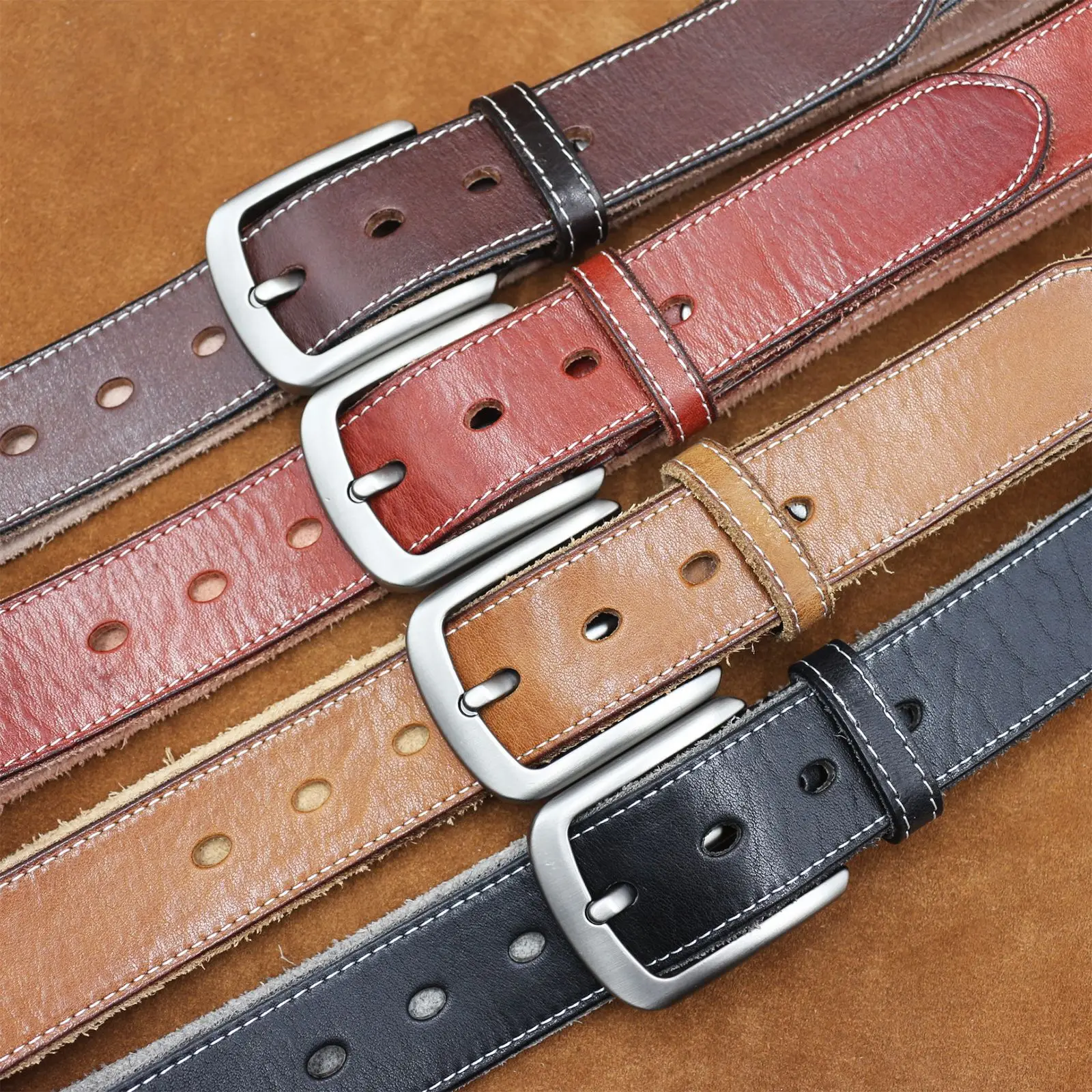 Men's Cowhide Belt with Retro Vegetable Buckle — feature 1