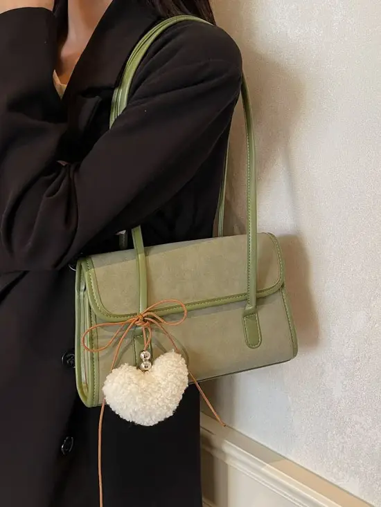 Women's Green Suede Shoulder Bag 2024 New Winter All-match - Image 8