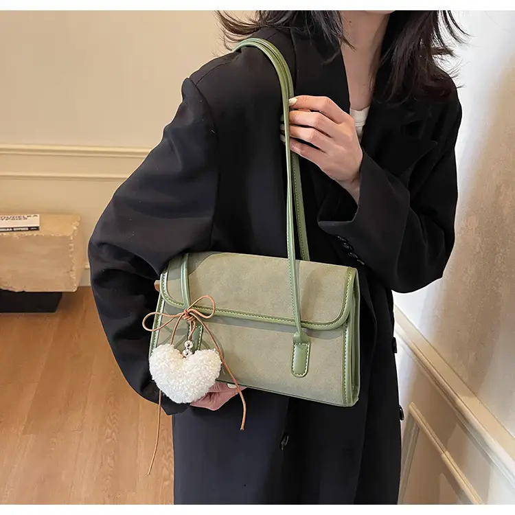 Women's Green Suede Shoulder Bag 2024 New Winter All-match — feature 12