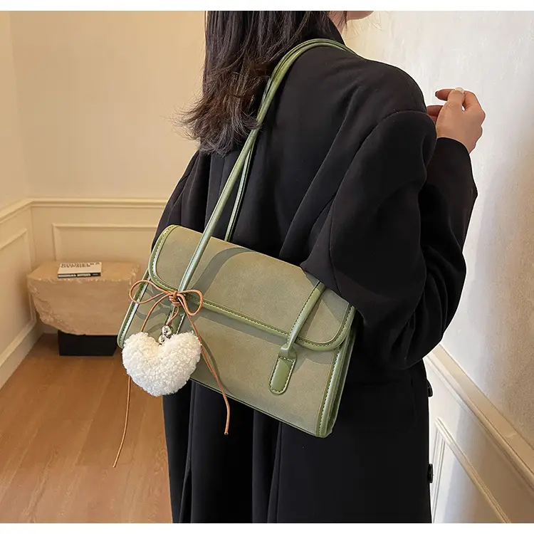 Women's Green Suede Shoulder Bag 2024 New Winter All-match — feature 13