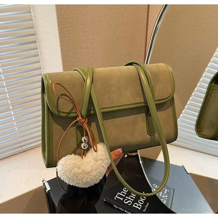 Women's Green Suede Shoulder Bag 2024 New Winter All-match — feature 26