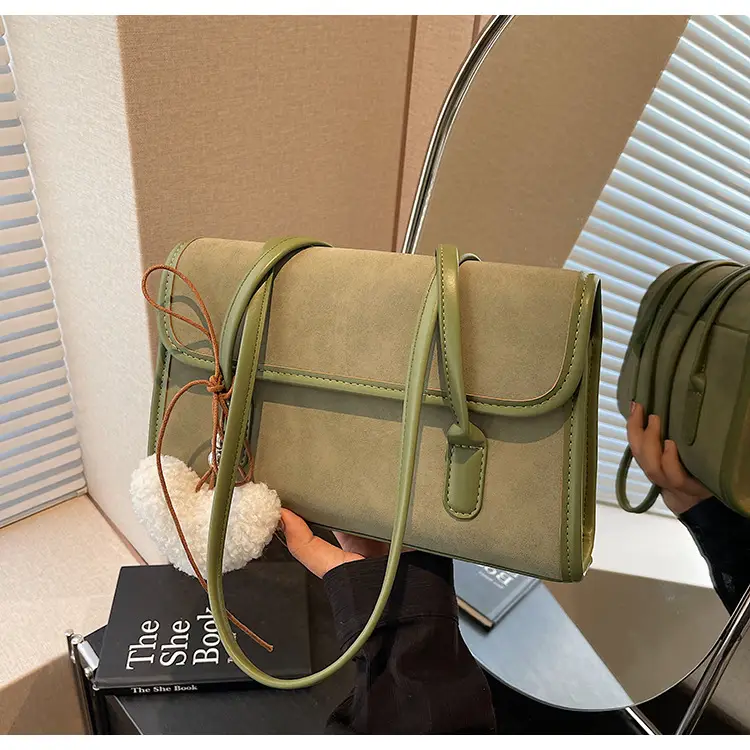 Women's Green Suede Shoulder Bag 2024 New Winter All-match — feature 27