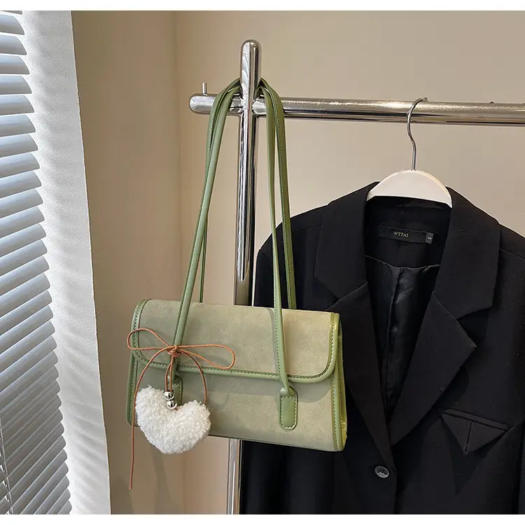 Women's Green Suede Shoulder Bag 2024 New Winter All-match — feature 28
