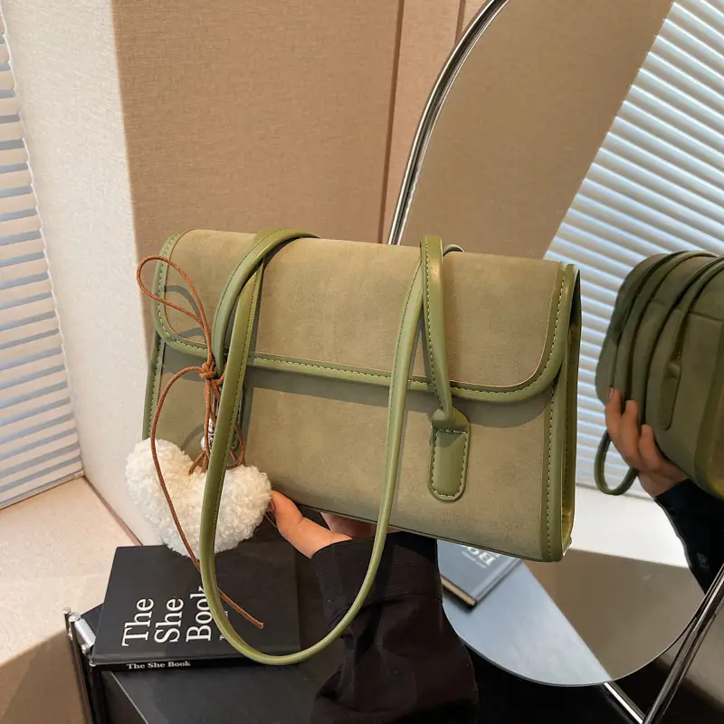 Women's Green Suede Shoulder Bag 2024 New Winter All-match - Image 2