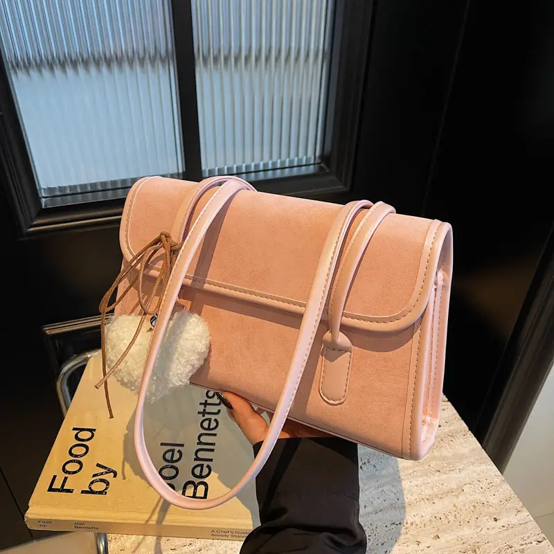 Women's Green Suede Shoulder Bag 2024 New Winter All-match - Image 3
