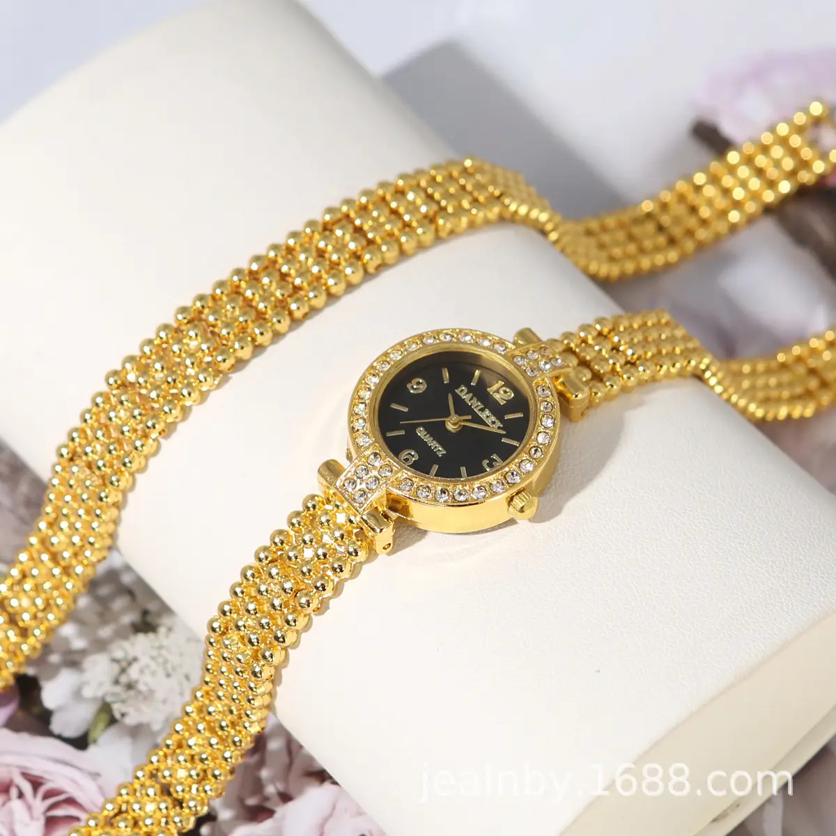 Gold Diamond Bracelet Watch Set for Women - Image 3