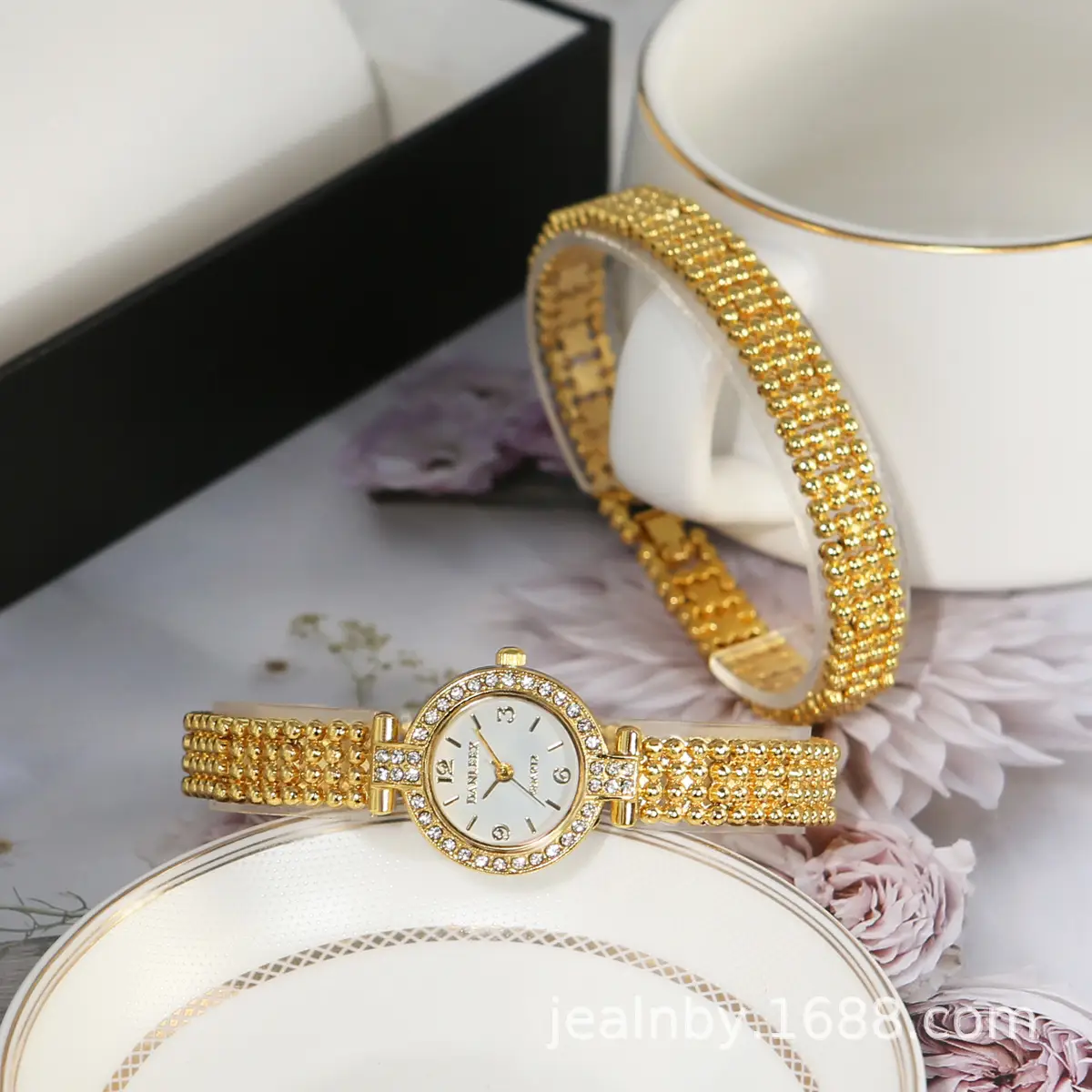 Gold Diamond Bracelet Watch Set for Women — feature 7