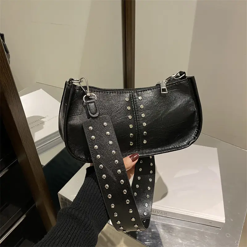 Women's Rivet Shoulder Bag Maroon 2024 Casual - Image 6