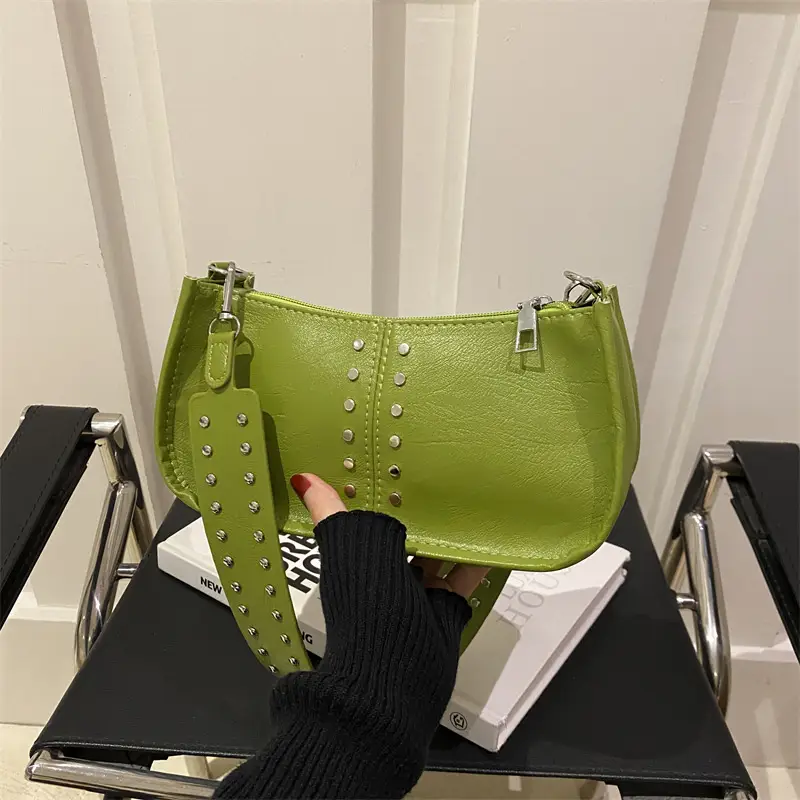 Women's Rivet Shoulder Bag Maroon 2024 Casual - Image 7
