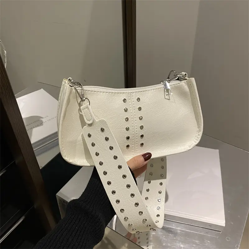 Women's Rivet Shoulder Bag Maroon 2024 Casual - Image 9